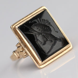 Vintage 1938 14k yellow gold onyx intaglio ring