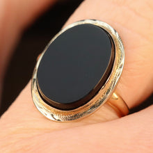 Load image into Gallery viewer, Oval black onyx vintage gold ring in yellow and white gold by Manor Jewels