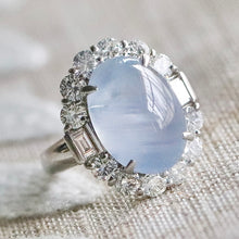 Load image into Gallery viewer, Estate Star sapphire and diamond ring in platinum