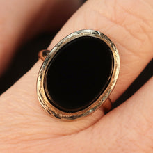 Load image into Gallery viewer, Oval black onyx vintage gold ring in yellow and white gold by Manor Jewels