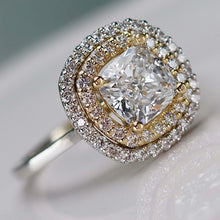 Load image into Gallery viewer, Natural double diamond halo with lab grown cushion diamond ring in 14k SPECIAL