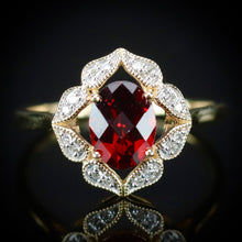 Load image into Gallery viewer, SALE!!  Garnet and diamond ring in 14k yellow gold