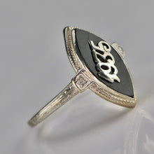 Load image into Gallery viewer, Vintage 1935 navette onyx ring in 14k white gold