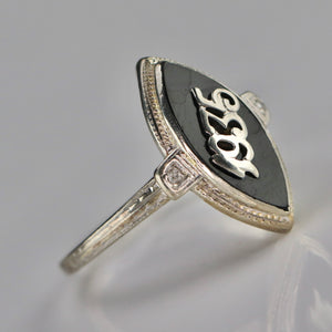 Vintage 1935 navette onyx ring in 14k white gold