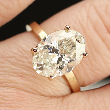 Load image into Gallery viewer, 5.05ct H/VS1 oval cut lab grown solitaire diamond ring in 14k yellow gold