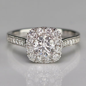 Lab grown diamond halo ring in 14k white gold