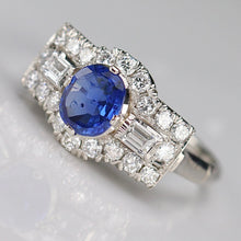 Load image into Gallery viewer, Estate sapphire and diamond ring in platinum