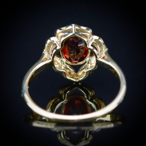 SALE!!  Garnet and diamond ring in 14k yellow gold