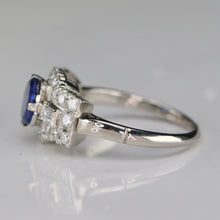 Load image into Gallery viewer, Estate sapphire and diamond ring in platinum