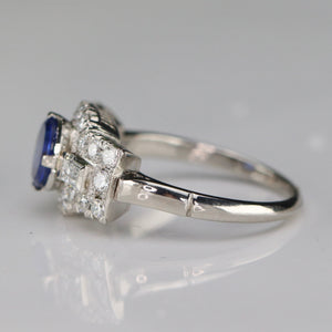 Estate sapphire and diamond ring in platinum