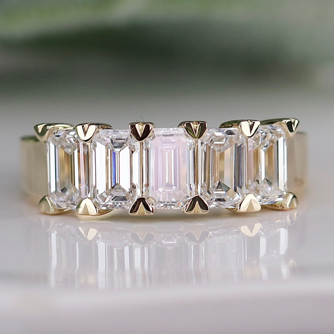 SPECIAL: Lab grown 2.375ctw 5 stone emerald cut diamond band ring in 14k yellow gold