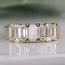 Load image into Gallery viewer, Lab grown 2.375ctw 5 stone emerald cut diamond band ring in 14k yellow gold