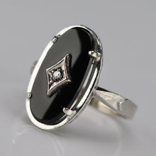 Load image into Gallery viewer, Oval onyx and diamond vintage ring in white gold from Manor Jewels