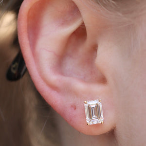 SPECIAL PRICING!  Lab grown 4ctw G/VS emerald cut Diamond studs in 18k yellow gold