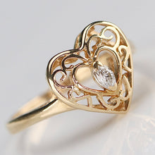 Load image into Gallery viewer, SALE!  Vintage diamond pierced heart ring in 14k yellow gold