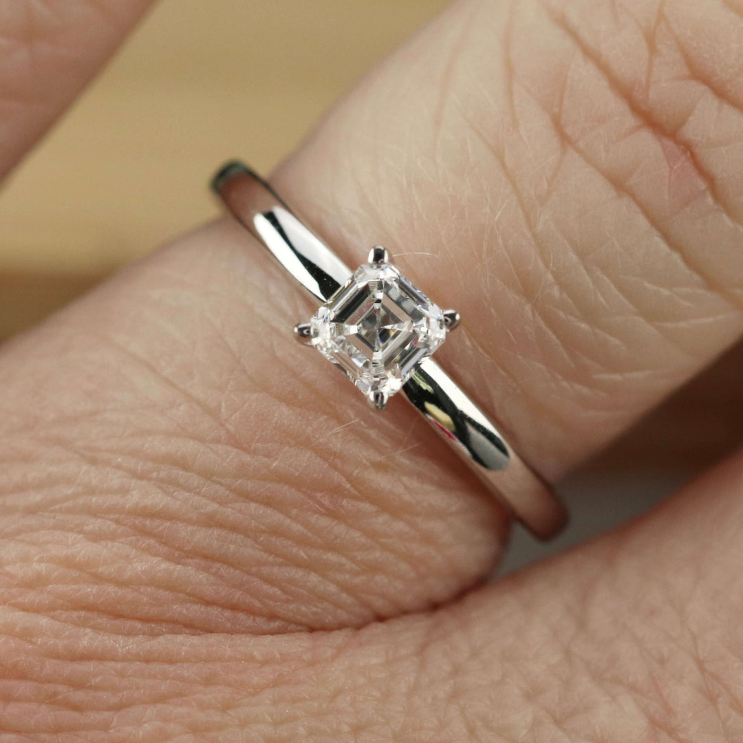 SPECIAL!  Lab grown diamond asscher solitaire ring in 14k white gold