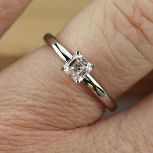 SPECIAL!  Lab grown diamond asscher solitaire ring in 14k white gold