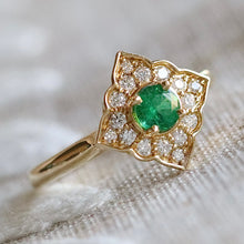 Load image into Gallery viewer, Emerald and diamond ring in 14k yellow gold