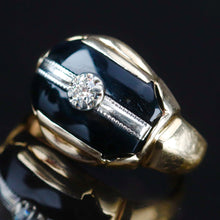 Load image into Gallery viewer, Vintage onyx and diamond ring in yellow gold