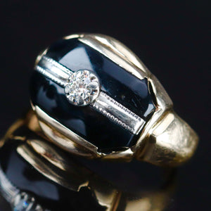 Vintage onyx and diamond ring in yellow gold