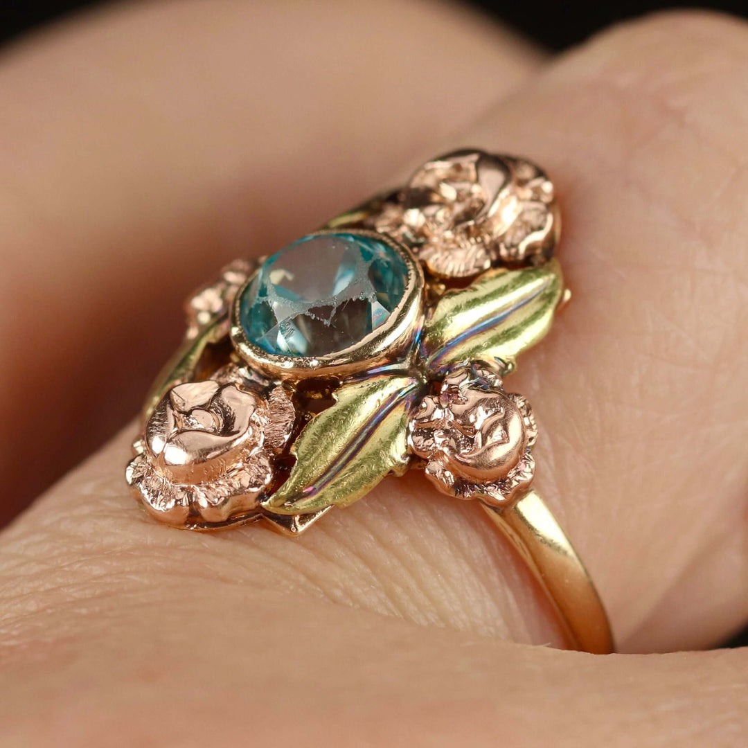 RESERVED: PAYMENT 1 OF 4: Blue zircon vintage ring in yellow gold