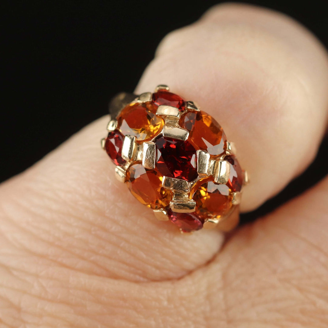 Vintage Citrine and garnet ring in yellow gold