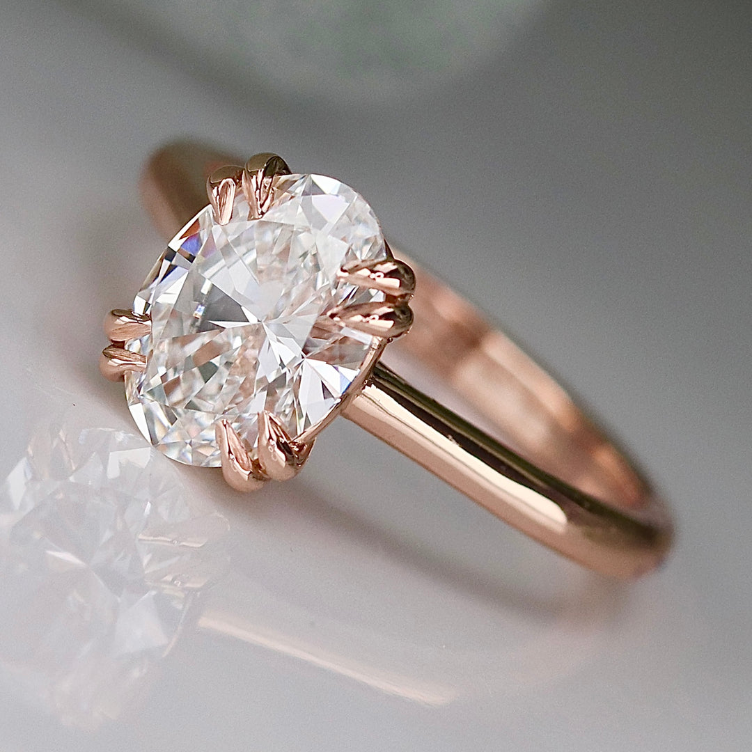 MANOR ROYAL:  The Ophelia - 1.95ct lab grown oval diamond ring in 14k rose gold D/VVS2