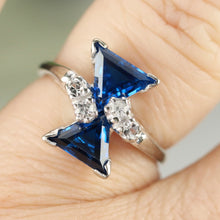 Load image into Gallery viewer, Vintage lab grown unusual blue and white spinel ring in white gold