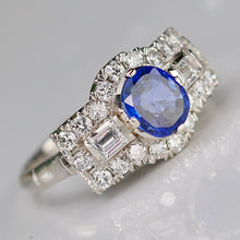 Load image into Gallery viewer, Estate sapphire and diamond ring in platinum