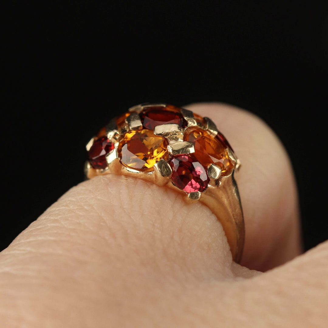 Vintage Citrine and garnet ring in yellow gold