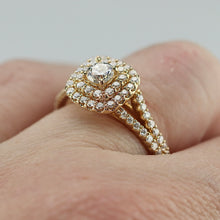 Load image into Gallery viewer, Double halo lab grown diamond ring in 14k yellow gold