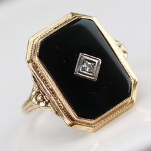 Load image into Gallery viewer, Vintage onyx and diamond ring in yellow gold