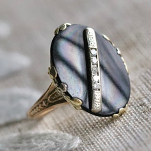 Load image into Gallery viewer, Vintage onyx and diamond ring in yellow gold