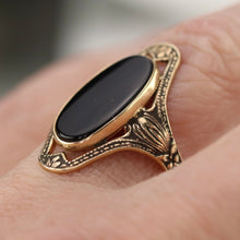 Load image into Gallery viewer, Classic onyx ring in a framed setting of yellow gold