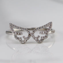 Load image into Gallery viewer, Sterling silver CZ double wings ring MISSING STONE