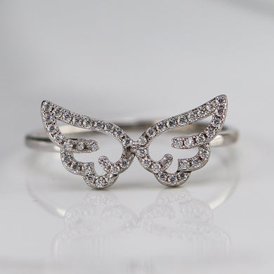 Sterling silver CZ double wings ring MISSING STONE