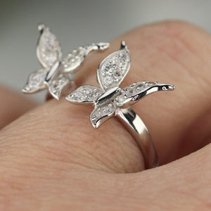 Sterling silver CZ double butterfly ring