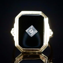 Load image into Gallery viewer, Vintage onyx and diamond ring in yellow gold