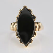 Load image into Gallery viewer, Vintage onyx navette ring in yellow gold