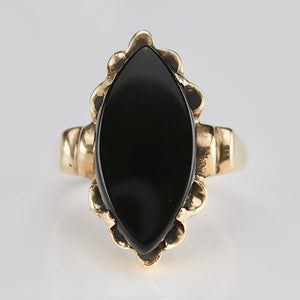 Vintage onyx navette ring in yellow gold