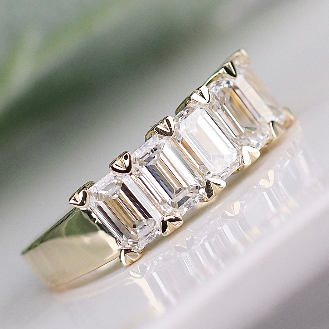 SPECIAL: Lab grown 2.375ctw 5 stone emerald cut diamond band ring in 14k yellow gold