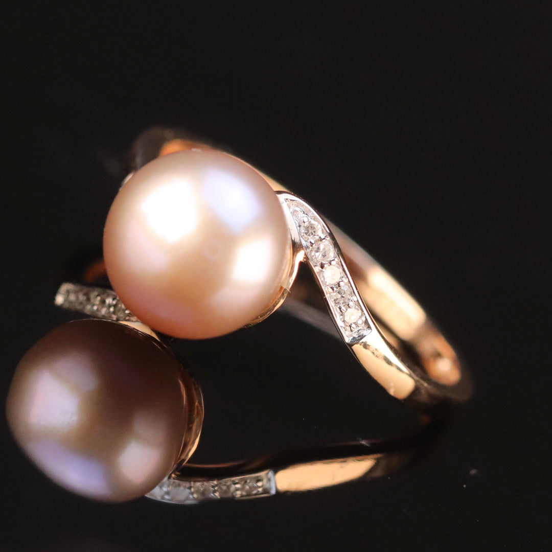 Pink pearl and diamond ring in 14k rose gold