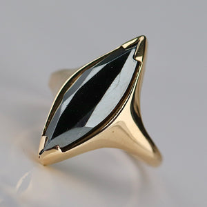 Vintage hematite navette ring in yellow gold