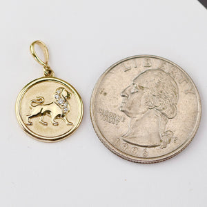 Leo medallion pendant with lion and diamonds in 14k yellow gold