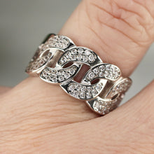 Load image into Gallery viewer, Sterling silver CZ studded chain style ring