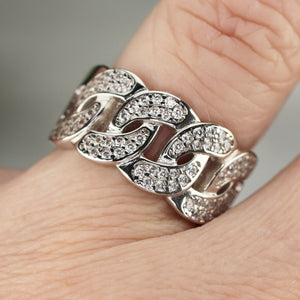 Sterling silver CZ studded chain style ring