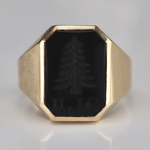 Vintage onyx tree intaglio ring in yellow gold