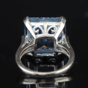 Large vintage blue spinel in white gold ring