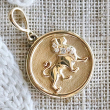 Load image into Gallery viewer, Leo medallion pendant with lion and diamonds in 14k yellow gold