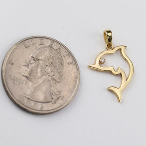 Diamond dolphin charm/pendant in 14k yellow gold